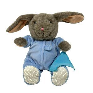 READER'S DIGEST Gray Bunny Rabbit 11" Plush Blue Pajamas Blanket 2005 Vintage